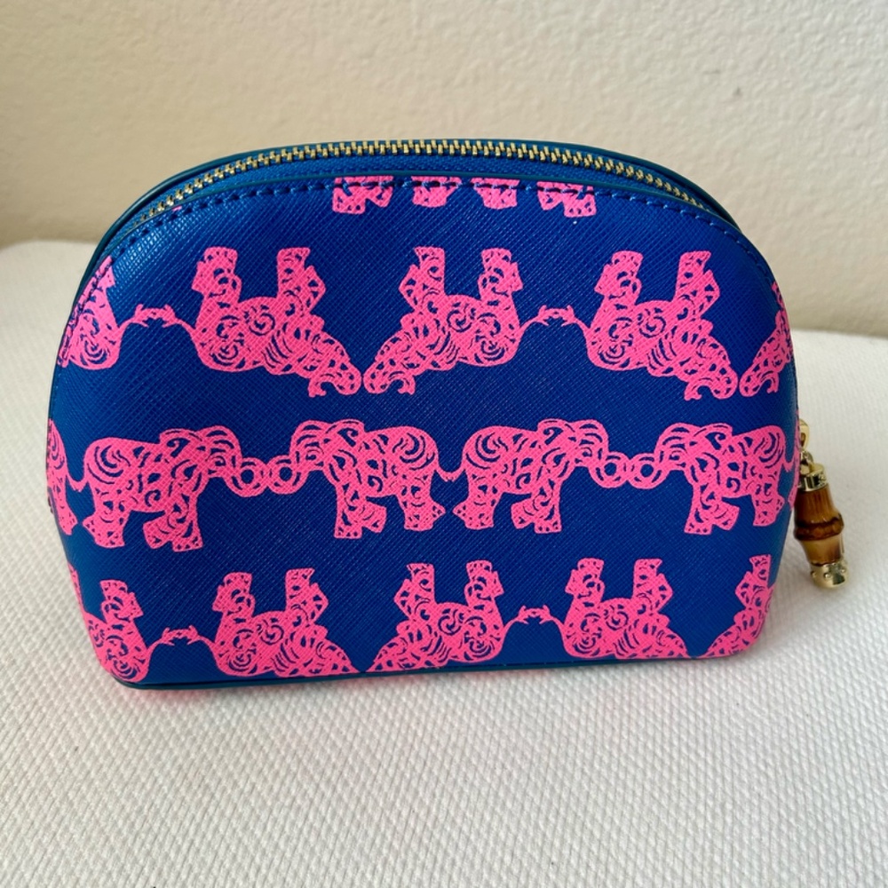 Lily Pulitzer Zipper Case Pink Elephant Blue Bamboo Pull 7.5 x 5 x 3.5 - Picture 4 of 8